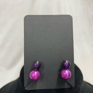 Double Faux Pearl Stud Earrings Hot Pink & Purple Ombré Pearl Jacket Style